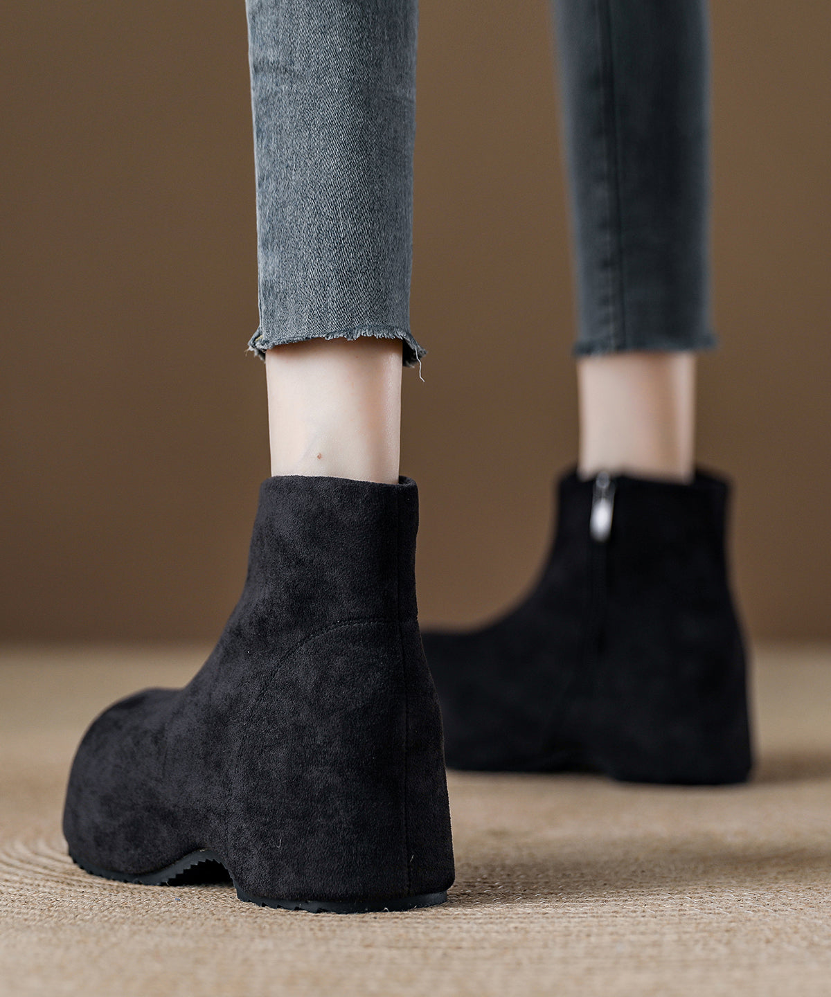 Splicing Coffee Platform Boots Black Suede