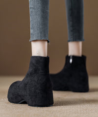 Fashion Splicing Coffee Platform Boots Black Suede