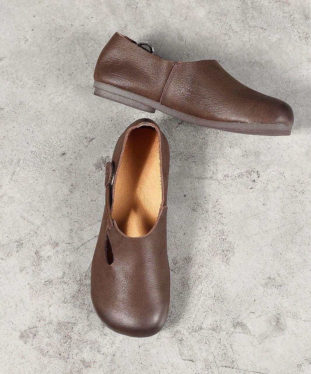 Chocolate Flat Shoes For Cowhide Leather