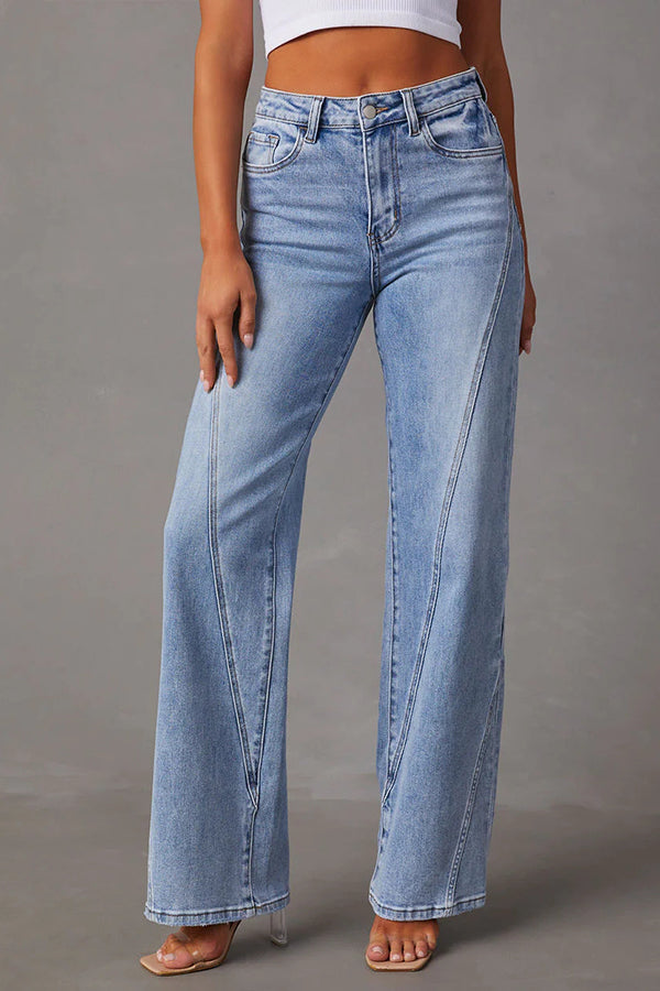 Patchwork Casual Loose Pocket Wide Leg Jeans
