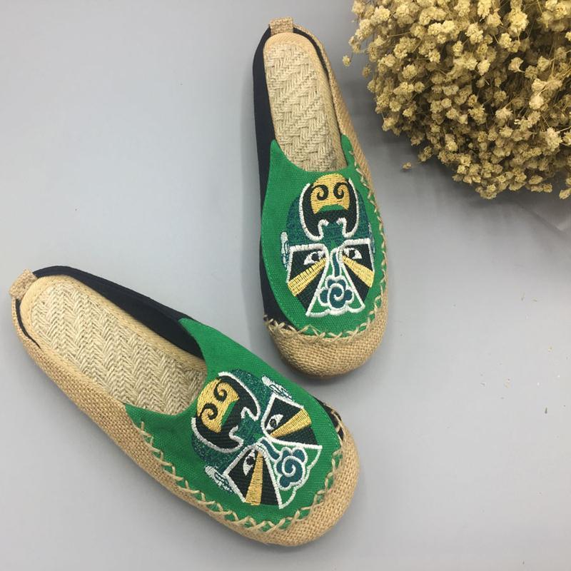 Peking Opera Facial Embroidered Casual Flats Home Slippers