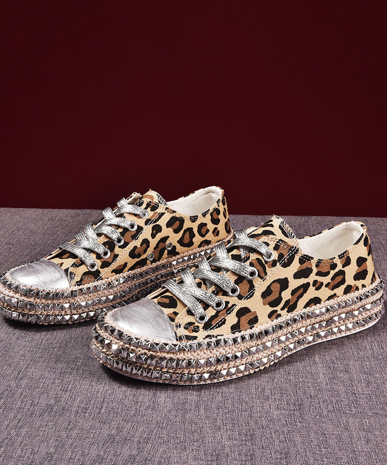 Boho Leopard Print Splicing Flat Shoes For Cotton Fabric