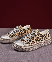 Boho Leopard Print Splicing Flat Shoes For Cotton Fabric