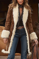 Suede and Plush Patchwork Loose-fitting Long-sleeved Mid-length Coat