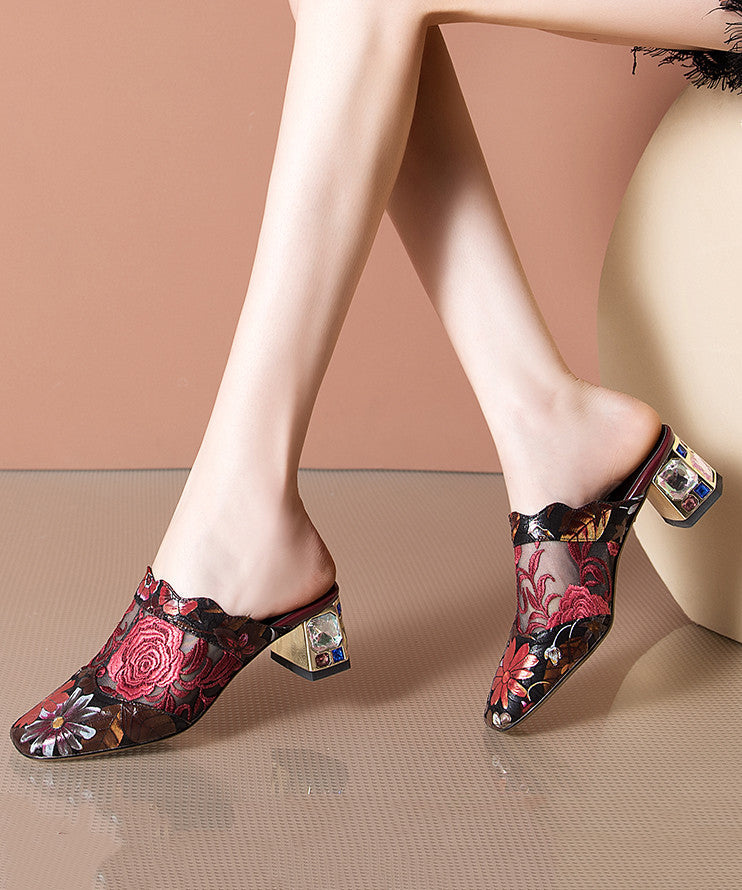 Blue Classy Chunky Sheepskin Embroidered Slide Sandals