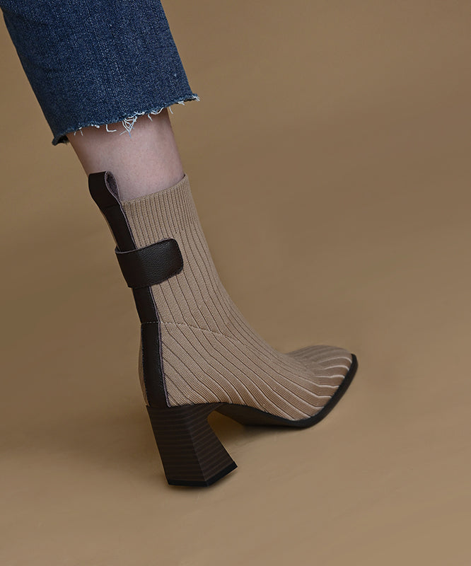 Apricot Boots Knit Classy Splicing Chunky