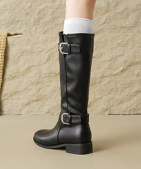 Boho Buckle Splicing Chunky Boots Khaki Suede