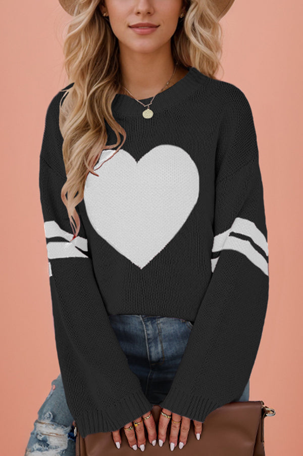 Heart-shaped Jacquard Long-sleeved Loose Knit Sweater