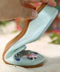 Green Embroideried Button Cotton Fabric Slide Sandals