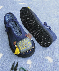Handmade Navy Tassel Splicing Cotton Fabric Flat Feet Shoes