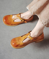 Handmade Splicing Flat Feet Shoes Pink Horsehide Leather