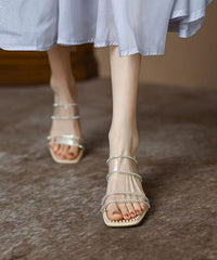 Apricot Clear Chunky Heel Zircon Slide Sandals Peep Toe