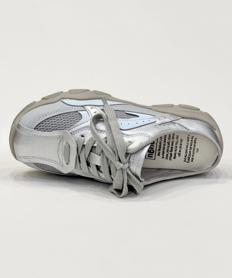 Silver Platform Faux Leather Chic Splicing Slide Sandals Lace Up