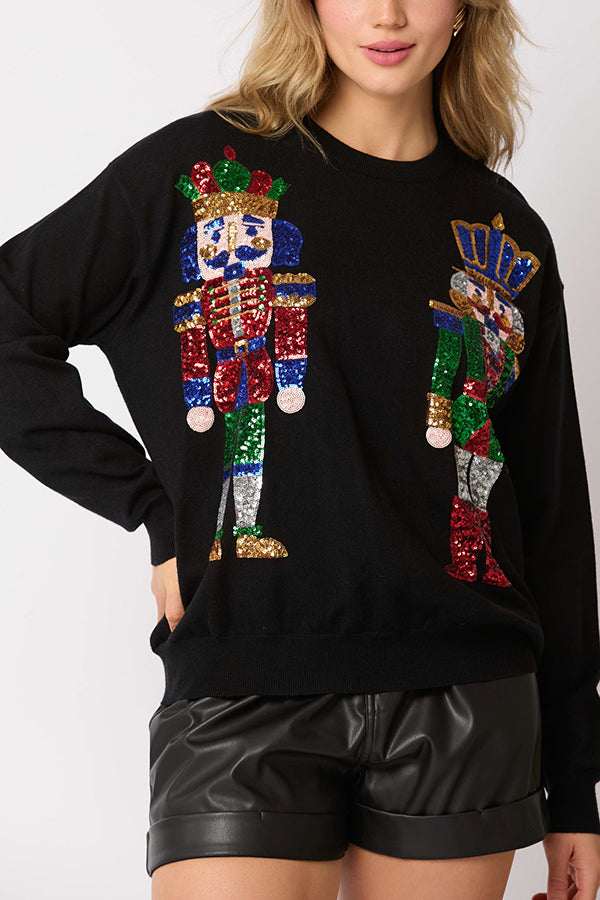 Christmas Soldier Sequined Casual Sweatshirt