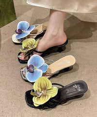 Beige Faux Leather Splicing Floral Slide Sandals