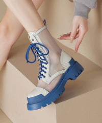 Yellow Lace Up Chunky Breathable Mesh Splicing Boots