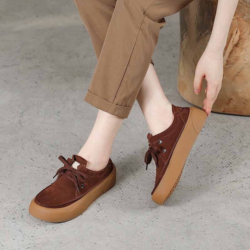 Autumn Retro Solid Leather Flat Casual Shoes