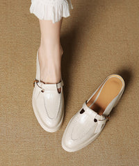 Pink Splicing Chunky Heel Cowhide Leather Slide Sandals