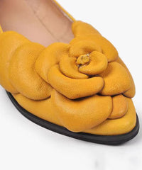 Yellow Floral Cowhide Leather Splicing Flat Feet Shoes