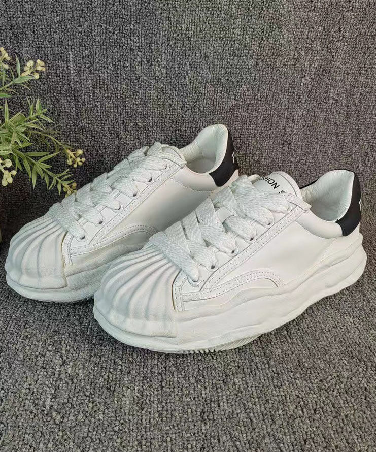 Versatile White Splicing Flat Shoes Cross Strap