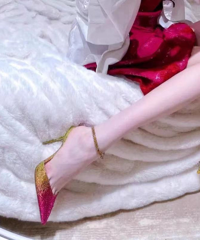 Rhinestone Gradient Color Sexy Pointed Thin Heel Sandals New