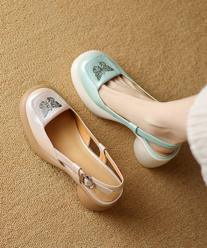 Mint Green Chunky Heel Sheepskin New Splicing Sandals