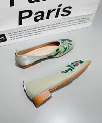 Green Satin Embroidered Flat Feet Shoes