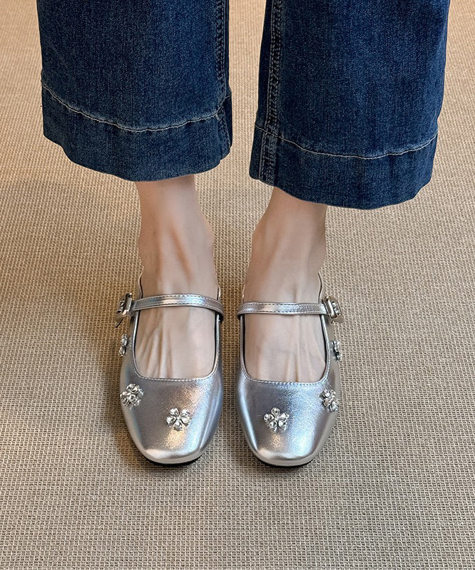 Boutique Splicing Wedge Black Faux Leather Slide Sandals Zircon