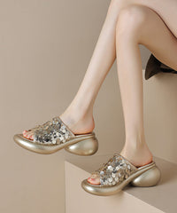 Stylish Splicing Platform Gold Sequins Slide Sandals Peep Toe