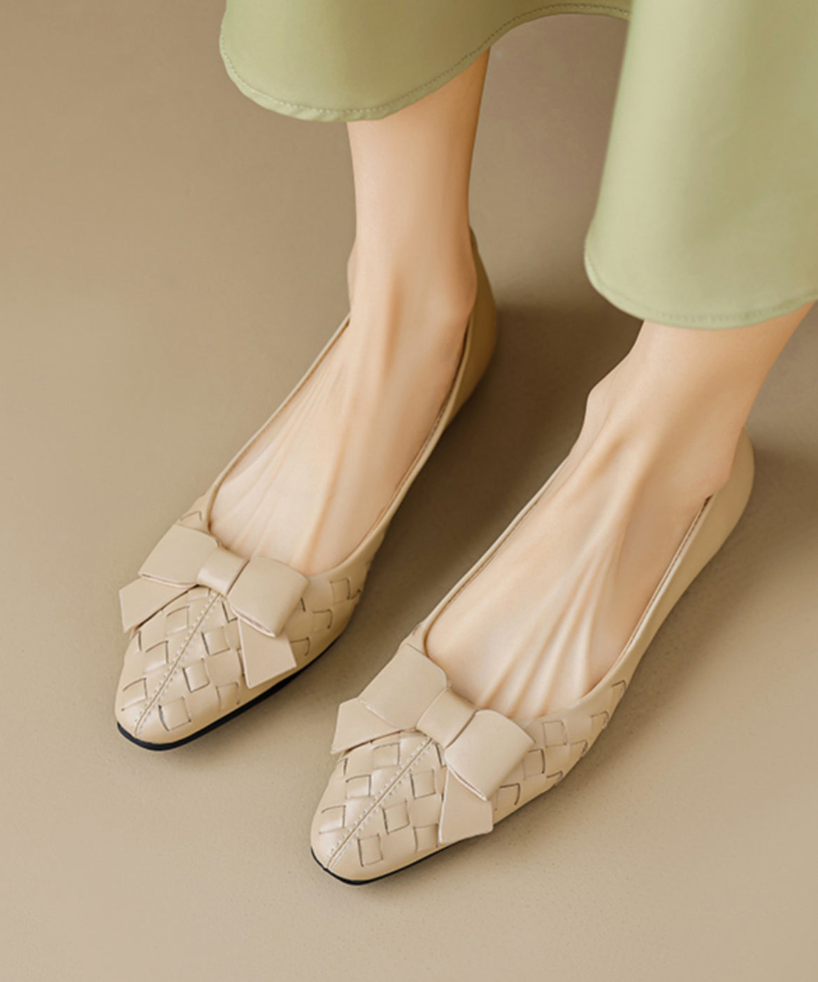 Chic Bow Splicing Soft Comfy Flats Black Sheepskin