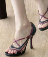 Black Purple High Heel Sandals Hollow Out Peep Toe