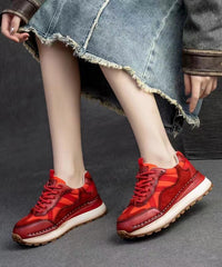Red Versatile Splicing Platform Flat Feet Shoes Cross Strap