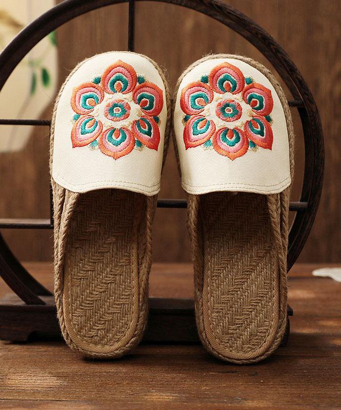 Red Embroideried Cotton Linen Fabric Slippers Shoes