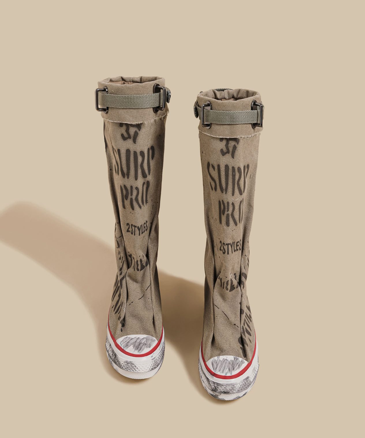 Khaki Canvas Graffiti Splicing Casual Boots