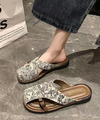 Black Hollow Out Print Satin Slide Sandals