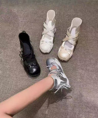 Bow Lace Up Splicing Flats Shoes Nude Faux Leather