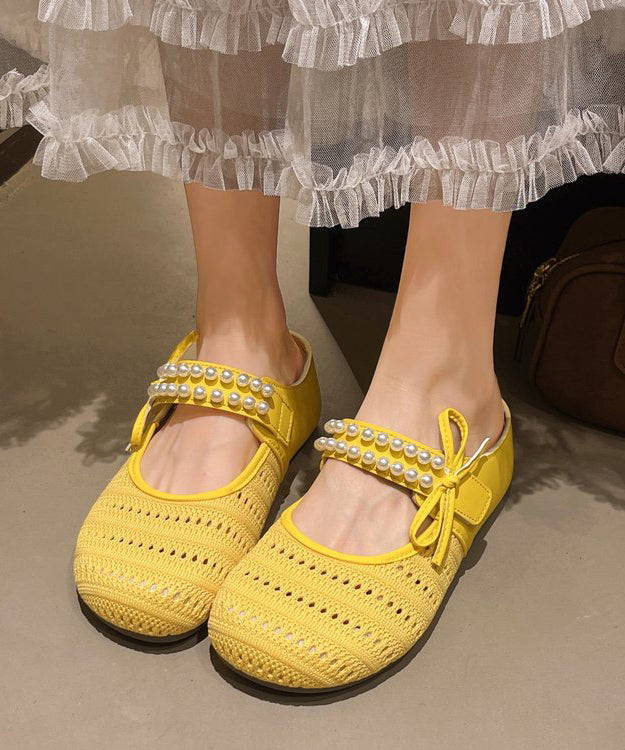 Beige Knit Breathable Splicing Nail Bead Platform Slide Sandals