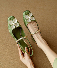 Green Chunky Floral Faux Leather Sandals