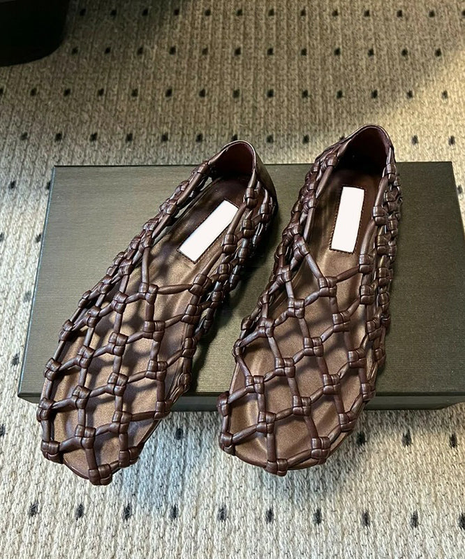 Stylish Red Cowhide Leather Splicing Hollow Out Walking Sandals