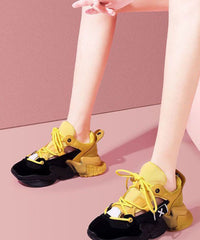 Yellow Platform Sport Shoes Suede Splicing Lace Up Breathable Mesh