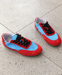 Casual Comfy Red Lace Up Splicing Suede Flat Shoes