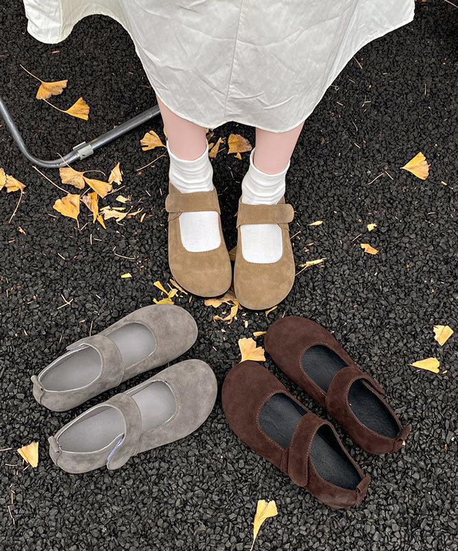 Grey Suede Buckle Strap Splicing Flat Feet Shoes