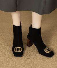 Black Chunky Suede Chic Sequined Splicing Boots