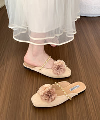 Beige Floral Suede Retro Splicing Slide Sandals