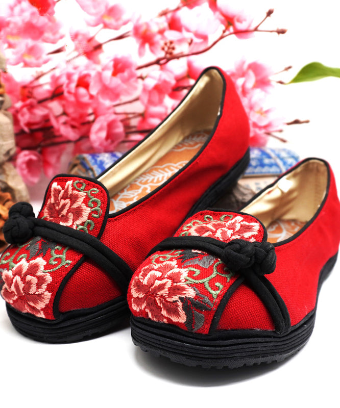 Red Cotton Fabric Flat Shoes For Embroideried Flat Feet Shoes