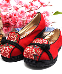 Red Cotton Fabric Flat Shoes For Embroideried Flat Feet Shoes