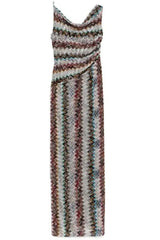 Cocktails and Vacation Knit Colorful Zigzag Pattern One Shoulder Slit Maxi Dress