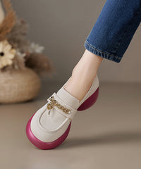 Beige Cowhide Leather Loafer Shoes Platform Splicing