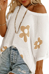 Floral Jacquard Loose-fitting Round Neck Short-sleeved Casual Knitted Cover-up