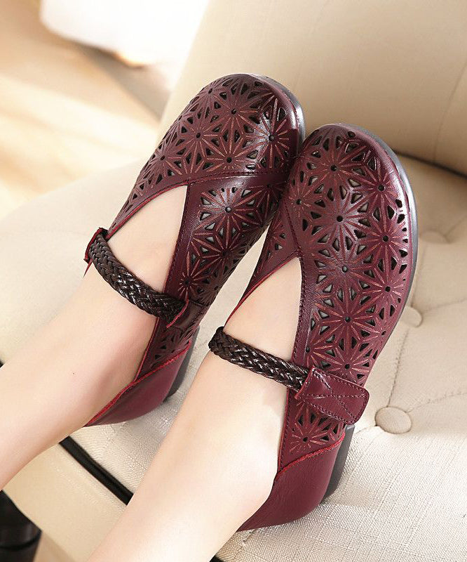 Splicing Buckle Strap Flats Purple Cowhide Leather